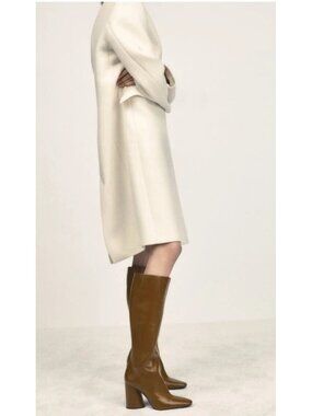 ZARA Camel Brown Leather Knee High Boots Block Heel Square Toe Women's EU 40US 9